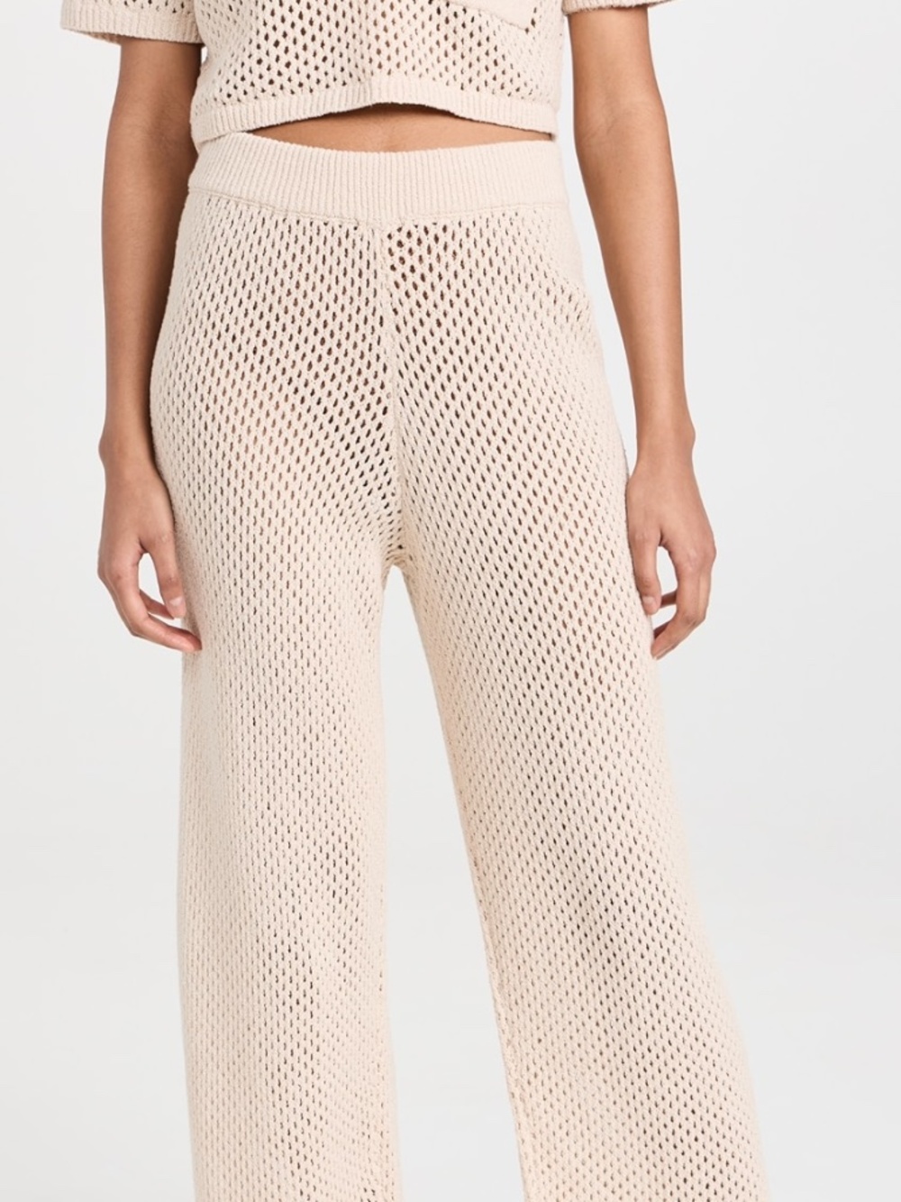 A.L.C. Cream Open-Knit Crochet Flared Pants